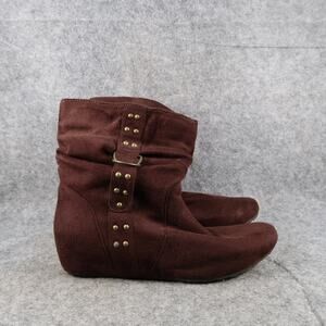 Top Moda Shoes Womens 6 Boots Slouchy Fashion Wedge Brown Pull On Casual Studded
